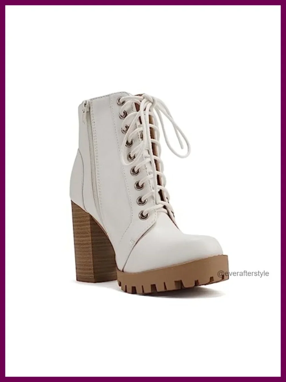 Fashion Lace Up Military Inspired Ankle Boot with Stacked Heel and Side Zipper